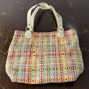 Lina Handbag Tote Purse Weave Pattern Magnetic Snap Interior Pockets Multicolor